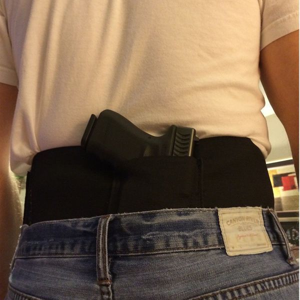 Tactical Elastic Waist Concealed Carry Holster Belly Band Holster 2 Magzine Pouches belt for security self defense