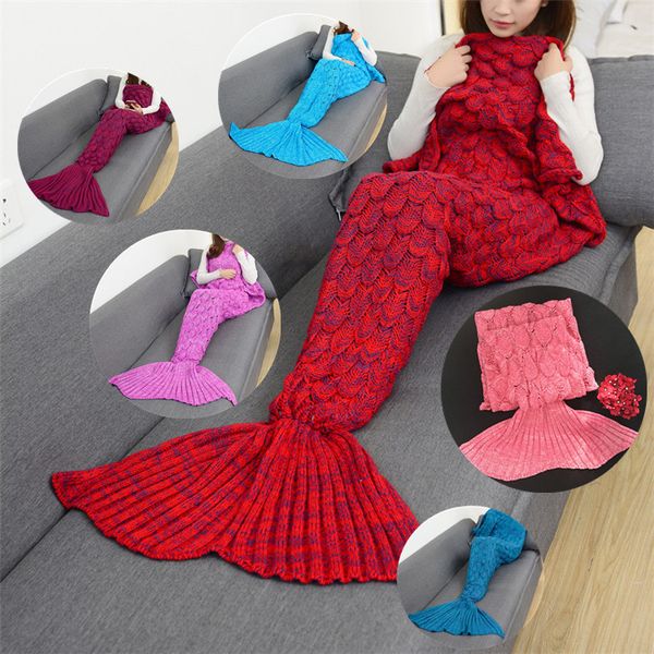 

9colors 180*90cm mermaid tail blankets mermaid tail sleeping bags cocoon mattress sofa nit blanket handmade living room sleeping bag ib403