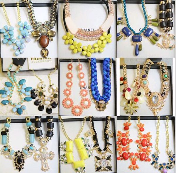 

10pcs/lot mix style crystal beads pendant necklace choker for diy craft fashion jewelry ne29, Golden;silver