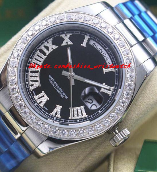 

luxury watches 2017 mens platinum ii black dial diamond roman numerals automatic fashion brand men's watch wristwatch, Slivery;brown