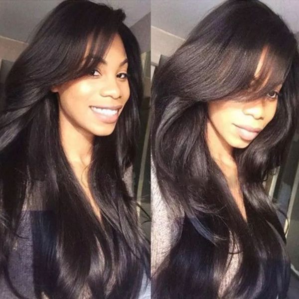 Short Brazilian Lace Front Wigs For Black Women Side Bangs Natural