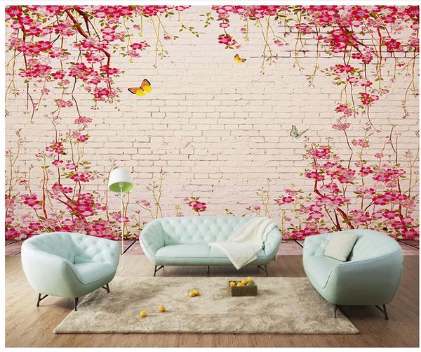 

custom 3d wallpaper customized wallpaper for walls customized wallpaper for walls pastoral vine pink flower brick background wall