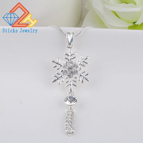 

(1piece / lot)new year shiny christmas gift luxury fashion snowflake pendant necklace chain length necklace jewelry ing, Silver