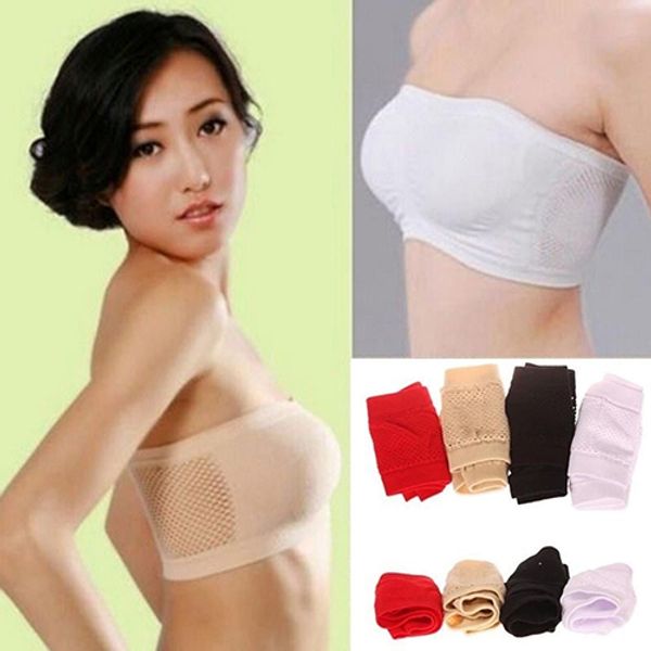 

wholesale-women's soft seamless strapless vest breathable sports bras bandeau boob tube, Black;white