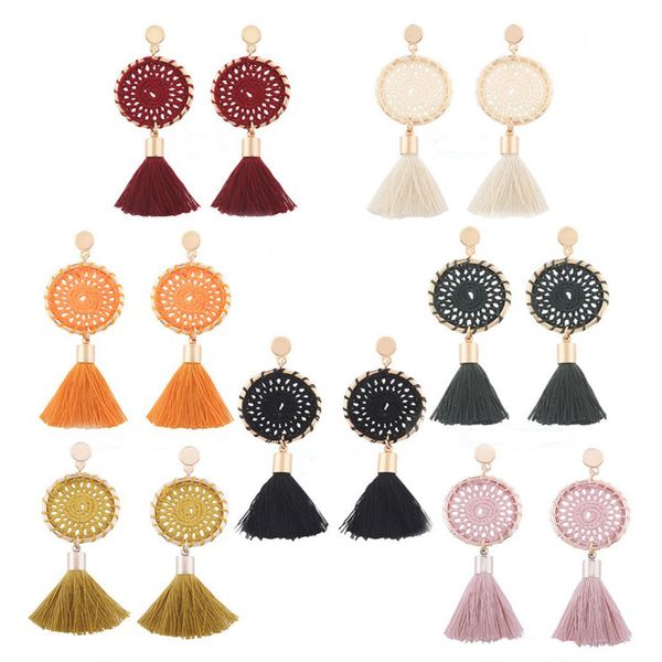 

bohemia nets weaving tassels earrings long dangle drop ear stud beach eardrop for woman girl's christmas wedding gift 7 colors b499l, Silver