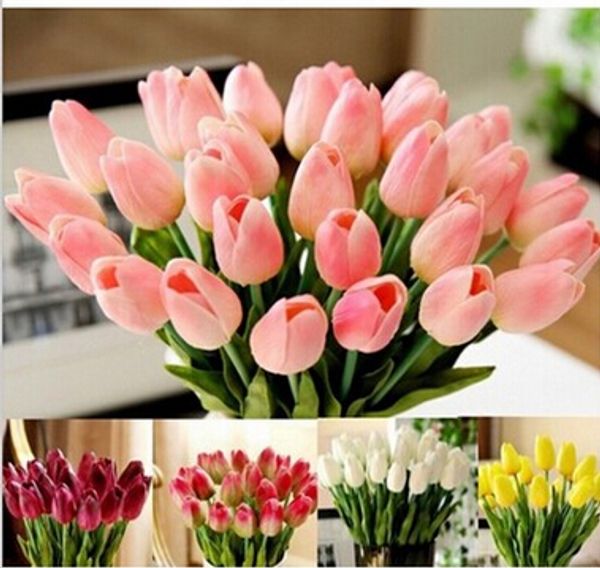

wholesale new 20pcs/lot various colors beautiful tulip silk flower latex real touch for home decoration