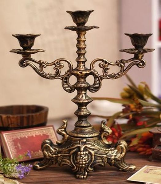 

2 pieces decorative cast iron candelabra candlestick 2 arm 3 light vintage metal candle holder bronze wedding table desk dinner home decor