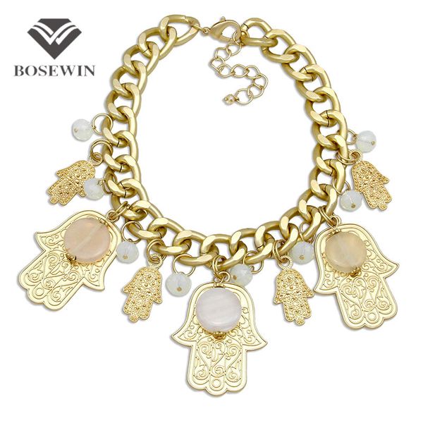 

Arabia Hamsa Statement Necklace For Women fashion Chunky Chain Bib Choker Crystal Palm Big Pendant Necklaces Maxi Jewelry CE3882