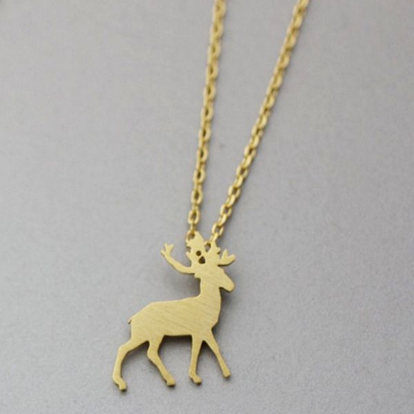 

christmas gift fashion deer silhouette pendant necklace kids simple chain silver gold plated animal pendants necklaces