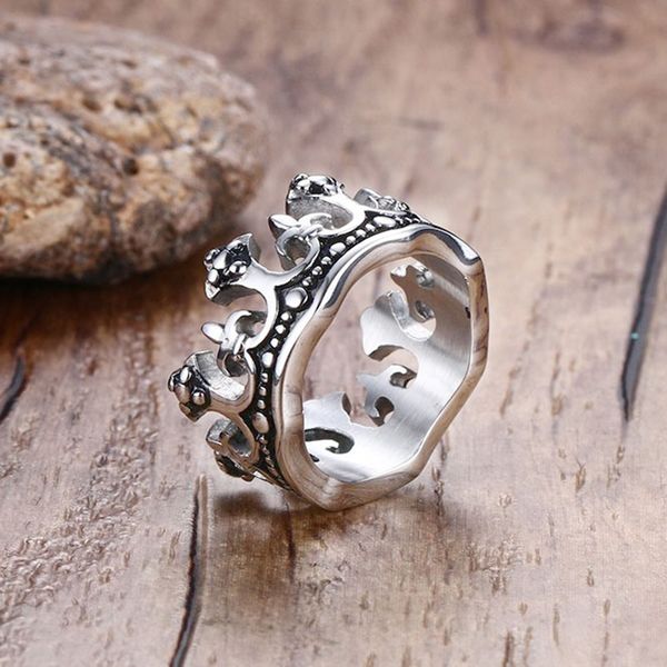 

wholesale- men's vintage gothic crown rings band silver-color fleur de lis cross stainless steel bague ring bold fashion jewelry, Golden;silver