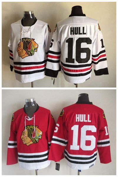 

men chicago blackhawks ice hockey jerseys 16 bobby hull retro vintage ccm authentic stitched jerseys mix order, Black;red