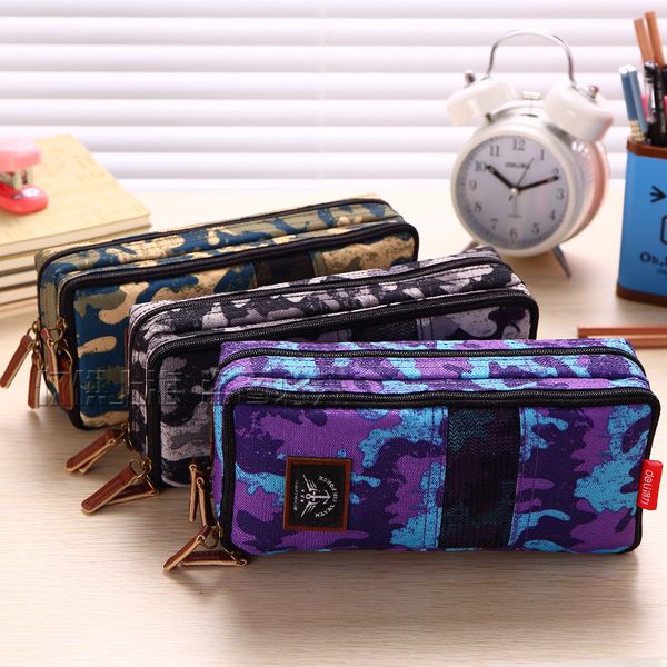 

wholesale-stationery vintage large capacity brief denim canvas pencil case fabric escolar office school stationery supplies