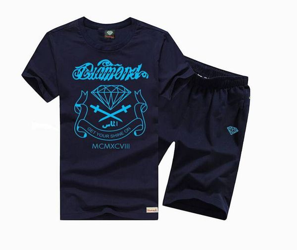 

785g3 s-5xl men's scotton swag mens diamond casual t shirts set skateboard solid hip hop letter tracksuits, Gray