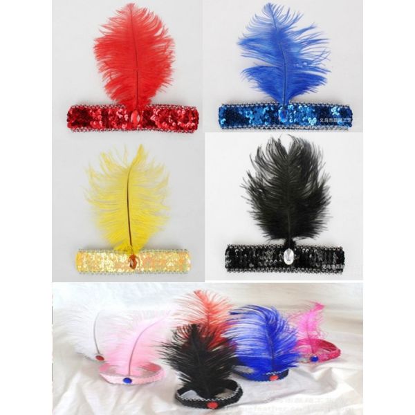

wholesale-factory price fancy dress sequin head band feather flapper headdress 1920's dance party, Silver