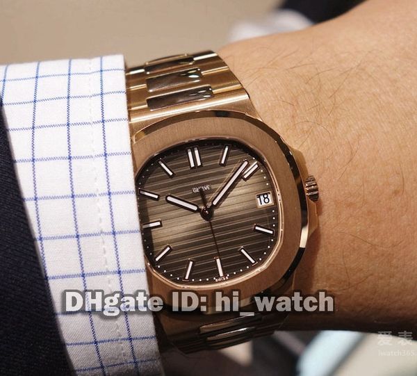 

new v2 nautilus 5711/1a rose gold brown dial date automatic mens watch transparent stainless steel band sports watches hi_watch p252b2, Slivery;brown