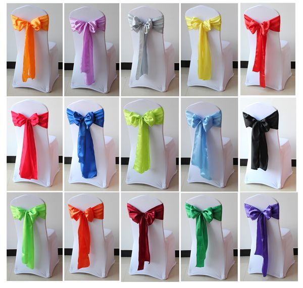 

25pcs 18*275cm satin chair sashes bow for l wedding banquet decoration in 20 colors
