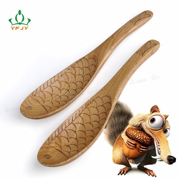 

wholesale- handmade 2 pcs/lot 15.8cm fish wood spoons rice soup spoon creative japanese spoon dinnerware wooden cutlery vintage spoon