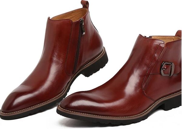 mode Italiaanse luxe cowboy heren leren laarzen casual zwarte enkellaars herenschoenen mannelijk voor kantoor zaken winter