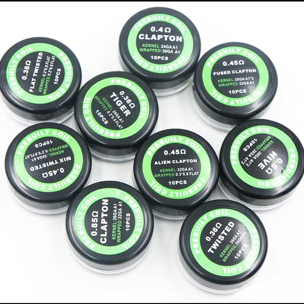 

Flat twisted wire Fused Clapton Coils Hive premade wrap wires Alien Mix twisted Quad Tiger 9 Different Heating Resistance 10pcs/box DHL FREE