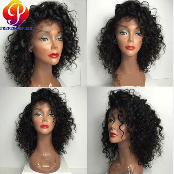 Side Part Brazilian Kinky Curly Density Full Lace Human Hair Wigs