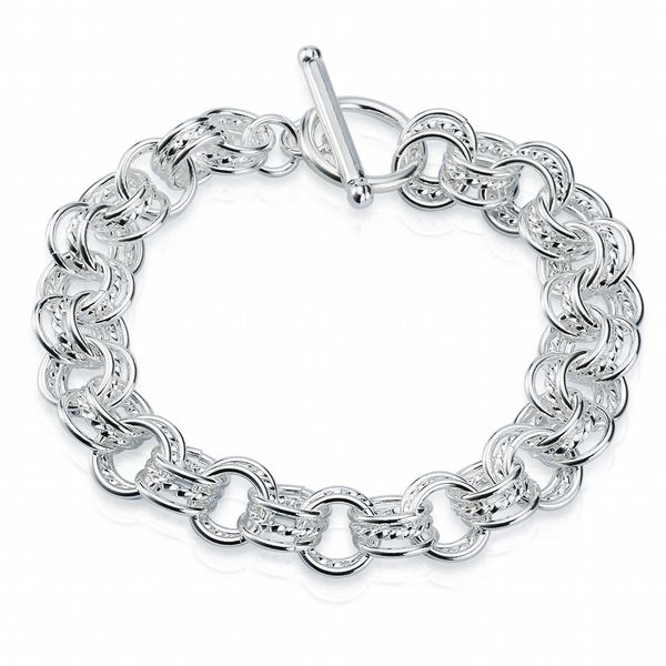 

завод прямых оптовых стерлингового серебра 925 до tri круг мода браслет стерлингового серебра браслет, Black