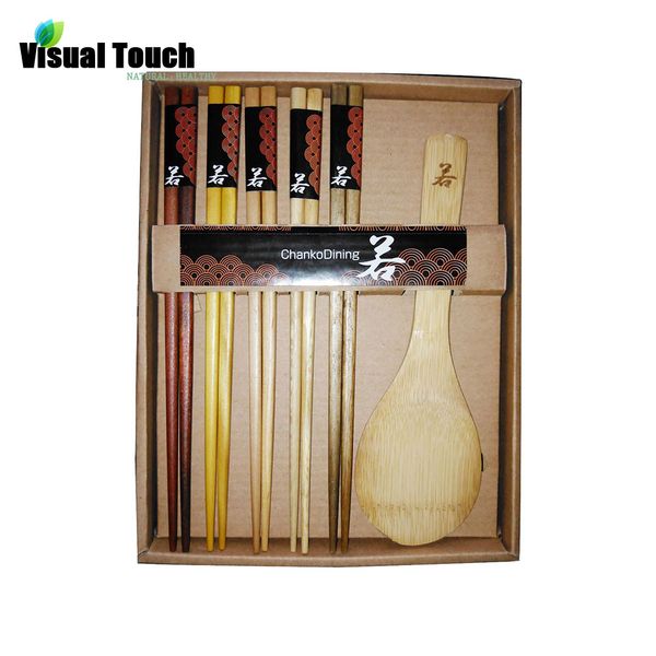 

wholesale-portable wood chopsticks set 1 rice scoop travelling kitchen utensils tableware gift picnic 5 chopsticks pack asian flatware