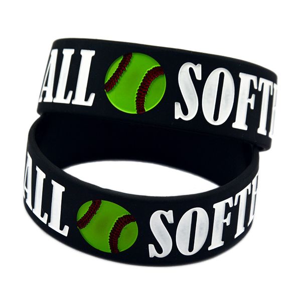 50 Stück Softball 2,5 cm breites Silikon-Gummi-Armband, Dekoration, Logo, Schwarz, Erwachsenengröße, für Sportfans, Geschenk