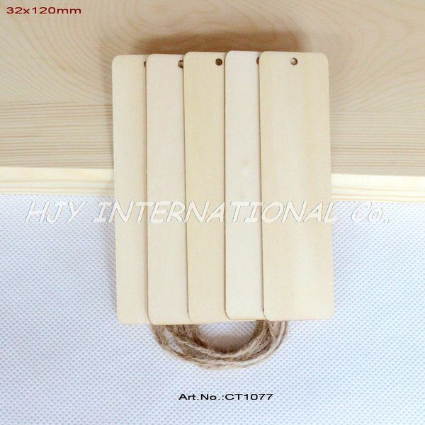 Großhandel-(40 teile/los) 32mm x 120mm Blank Sperrholz Lesezeichen Tags Etiketten Hochzeit Dekorationen aus Holz mit Schnur hängen-CT1077