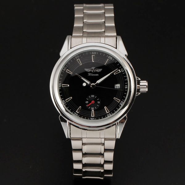 

case men mechanical automatic winner steel gift stainless simple full date dial vintage auto watches strap dress wristwatch temux, Slivery;brown