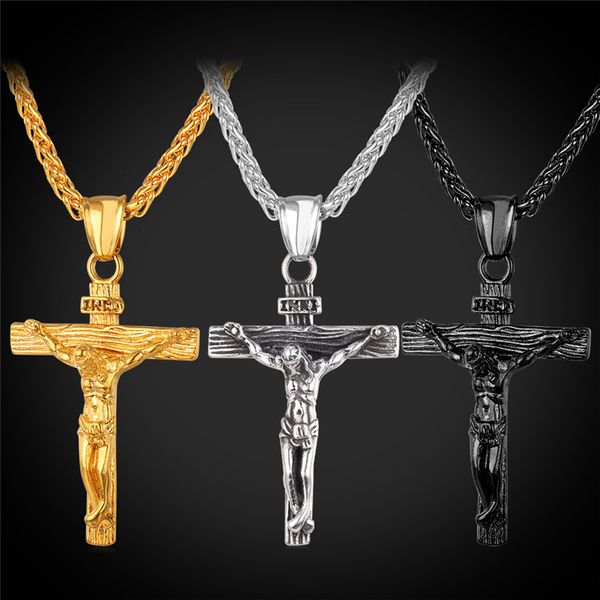 

U7 crucifix cro pendant necklace bracelet gold black gun plated tainle teel fa hion religiou jewelry for women men faith necklace, Silver