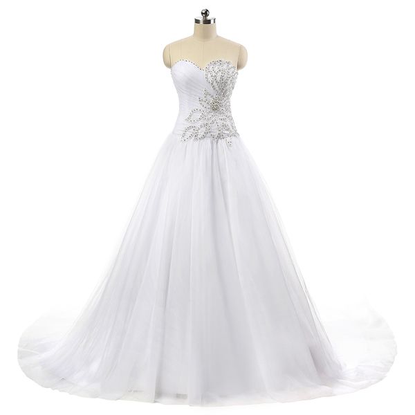 

sheer бисером тюль бальное платье свадебное платье 2016 jewel шеи свадебное платье с судом поезд реальное фото, White