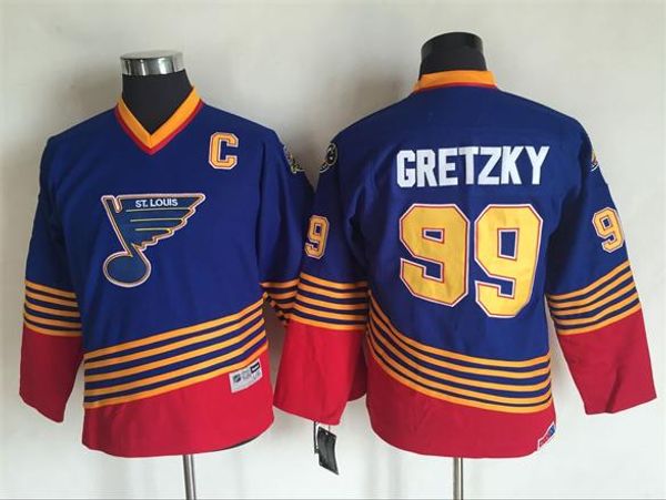 

2016 youth kids ccm st. louis blues ice hockey jerseys #99 wayne gretzky boys jerseys blue authentic retro jerseys, Black;red