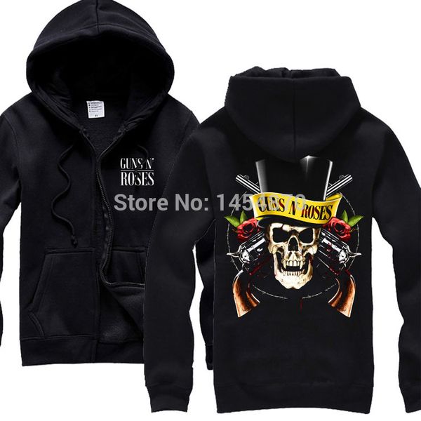 

wholesale-guns n roses gnr 100%cotton rock band hoodie winter jacket brand sweatshirt punk hardrock heavy metal coat sudadera truien xxxl, Black