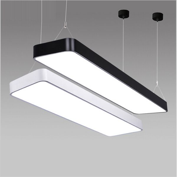 Retângulo levou lâmpada de pingente de alumínio luminária de iluminação suspensa suspensa para escritório de escritório preto / prata / branco corpo AC85-265V