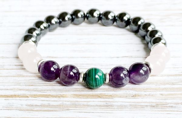 SN1068 Nuovo Design Love Strength Bracciale Ematite Quarzo Rosa Ametista Malachite Bracciale Yoga Mala Perline Gioielli Cuore Chakra Regalo Yogi