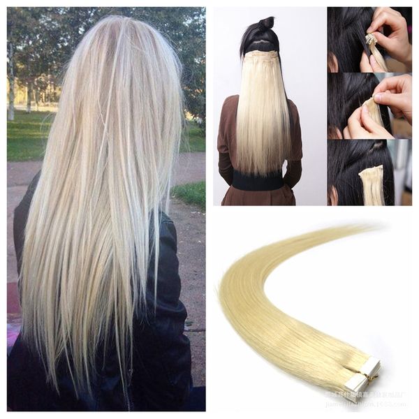 100g Tape In Human Hair Extensions 18 20 22 24inch 613 Beach