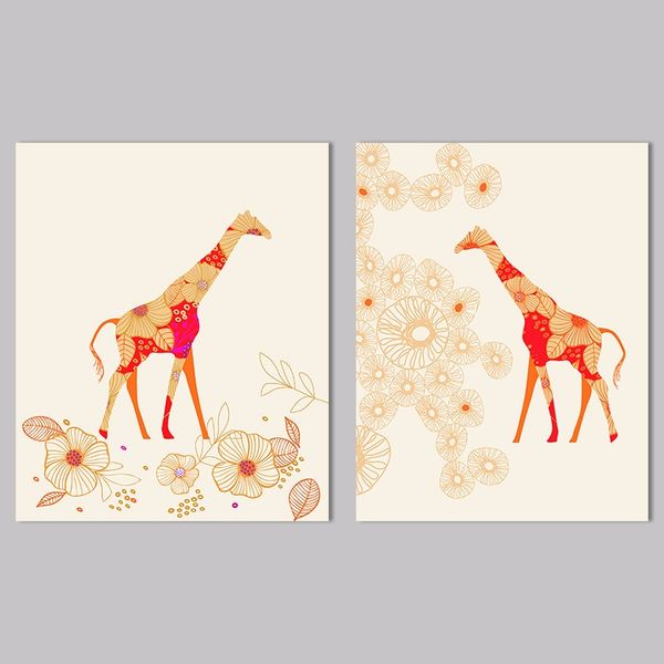 

cartoon animal giraffe orange picture decoration canvas painting wall art graffiti children kids room printed decor unframed