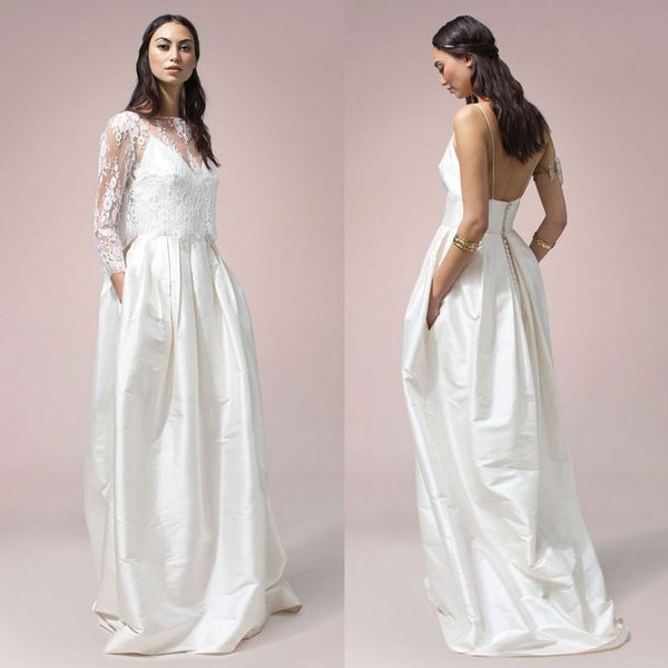 

богемный 1970-х годов свадебные платья с обернуть спинки спагетти шеи без рукавов арабский свадебные платья карман развертки поезд дешевые а, White