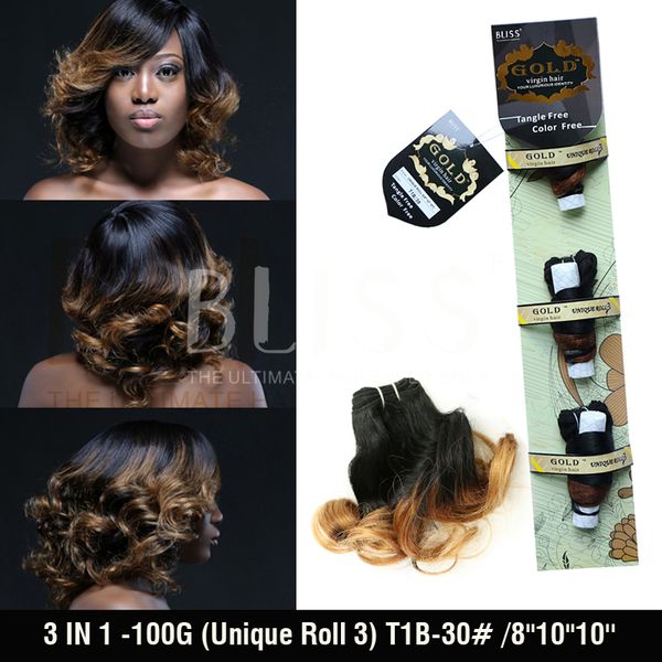 

wholesale-7a unprocessed funmi hair brazilian hair weave bundles3 in 1(unique roll) 8''10''10" bliss hair products, Black