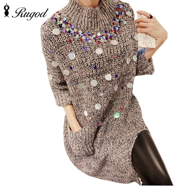 

wholesale- 2016 autumn winter loose sequined pullovers long sweaters women's casual long-sleeved knitted sweater christmas pull femme, White;black