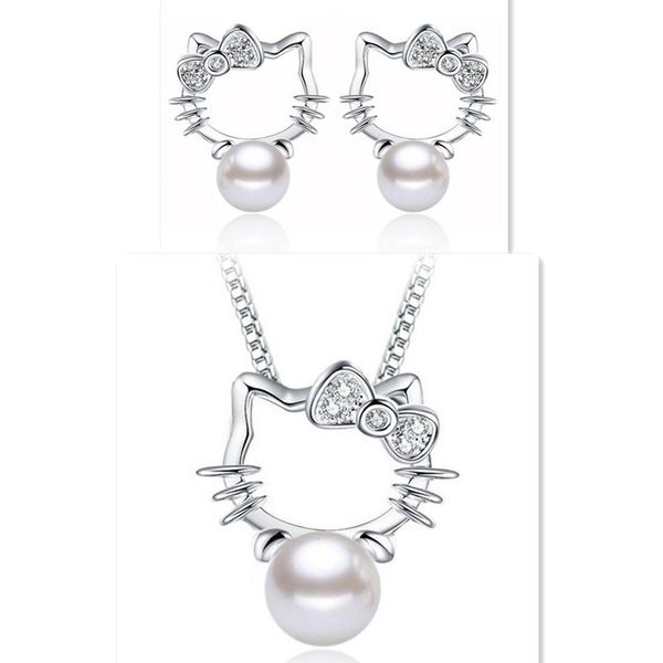 

Hello Kitty серьги-гвоздики ожерелья комплект ювелирных изделий прекрасный милый KT Cat