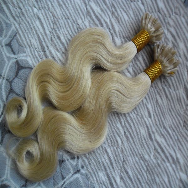 # 613 Lixívia loiro cabelo brasileiro 100g u ponta extensões de cabelo atacado Onda do corpo queratina unha U ponta extensões de cabelo