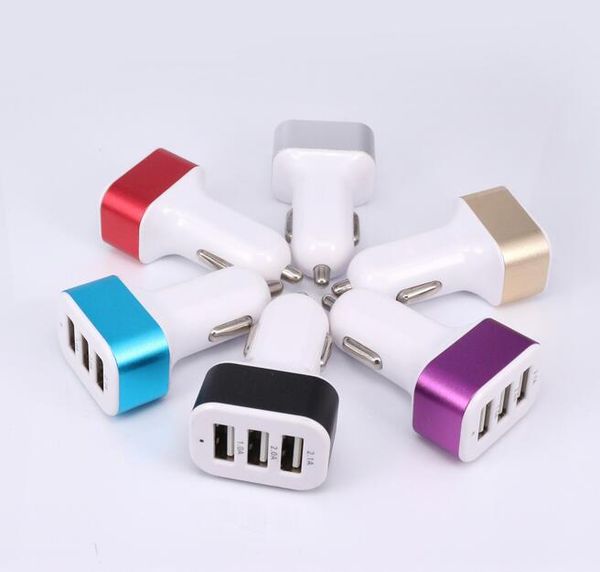 

2017 for iphone 6s car charger traver adapter car plug selling triple 3 usb ports car charger 100pcs dhl without package