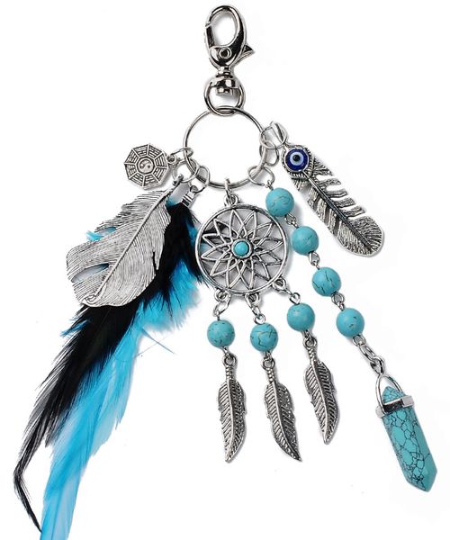 

dreamcatcher crystal key chain feather gossip stone keychain bead charm dream catcher keyring jewelry bag pendant b935l, Silver