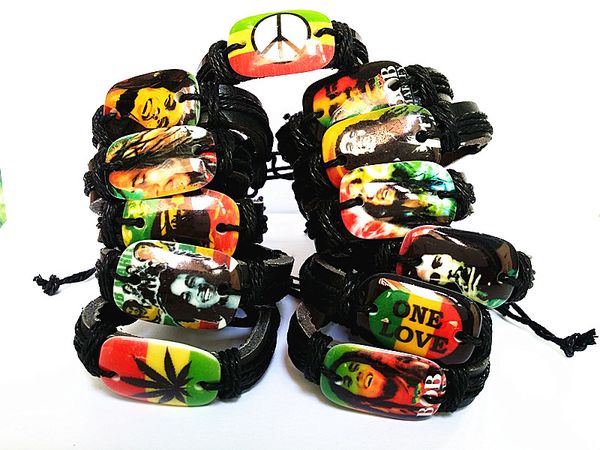 

Bob Marley Jamaica Reggae Rasta мода черный кожаные браслеты Мужские женские оптовые много