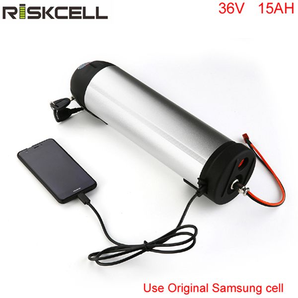 

no taxes water bottle shape lithium battery 36v 15ah 500w bafang e-bike batteries pack with charger + usb port use samsung cell