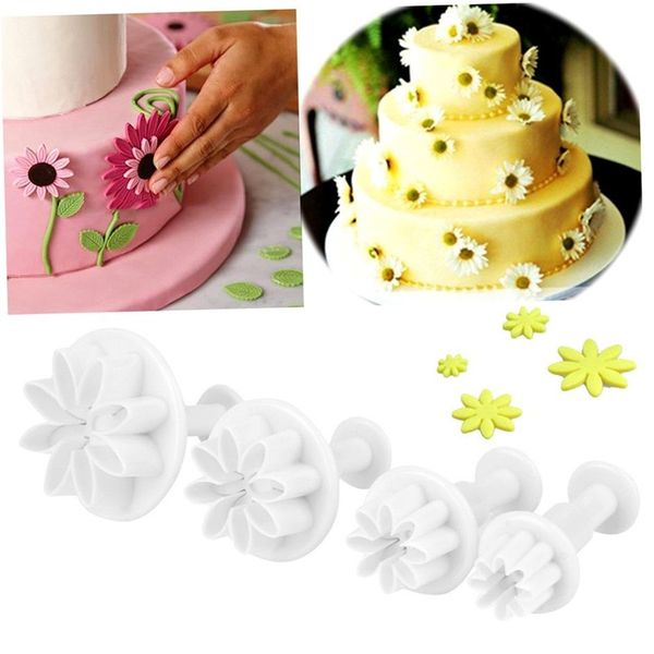 

wholesale- sale 4 pcs/set daisy flower mold fondant cutter cookie cake decorating spring pressing plastic bake tool white
