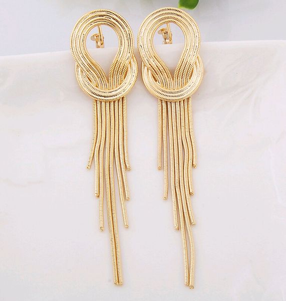 

ear clip fringe earrings jacket exaggerated star style long tassel layers snake chain korean bridal evening dinner party ear cuff earrings, Silver