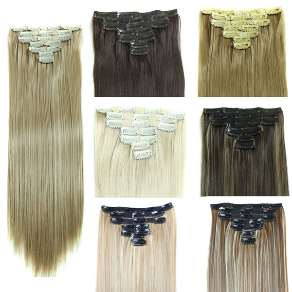 260g Synthetic Clip In Hair Extensions Straight Hair Pieces 24inch
