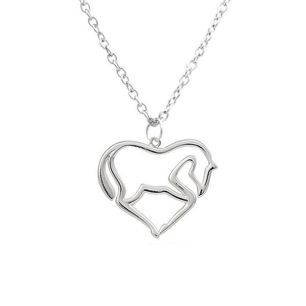 

silver tone iced out heart shape horse head pendant little girls necklace